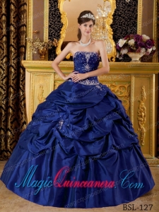 Ball Gown Strapless Appliques Quinceanera Dress in Dark Blue