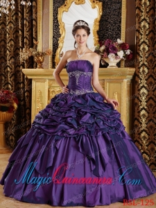 Ball Gown Strapless Eggplant Purple Pick-ups Taffeta Fashion Quinceanera Dress
