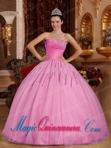 Ball Gown Sweetheart Gorgeous Tulle Beading Quinceanera Dress in Rose Pink