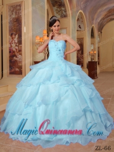 Ball Gown Sweetheart Light Blue Organza Beading Fashion Quinceanera Dress
