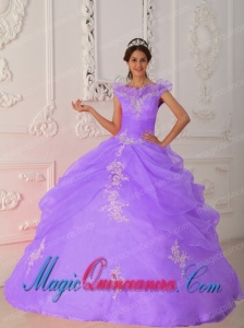 Ball Gown V-neck Gorgeous Taffeta and Organza Appliques with Beading Quinceanera Dress in Lavender