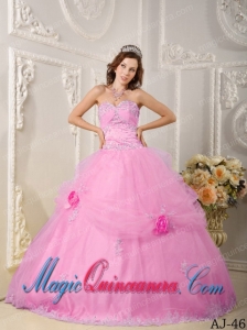 Beautiful Ball Gown Sweetheart Floor-length Organza Appliques Pink Dramatic Quinceanera Dress