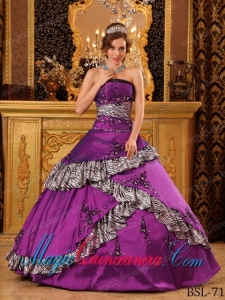 Beautiful Purple Ball Gown Strapless With Taffeta Embroidery Discount Quinceanera Dresses