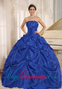 Blue Ball Gown Dramatic Quinceanera Dress With Pick-ups For Custom Made Taffeta