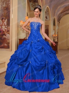 Blue Ball Gown Strapless Floor-length Taffeta Beading and Embroidery Discount Quinceanera Dresses