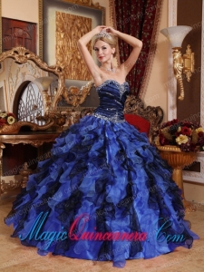 Blue and Black Sweetheart Gorgeous Quinceanera Dress with Beading and Ruffles