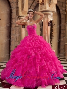 Coral Red Ball Gown Sweetheart Ruffles Organza Elegant Quinceanera Dress