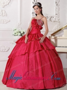 Coral Red Gorgeous Ball Gown Straps Taffeta Beading Quinceanera Dress
