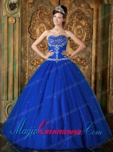 Dark Blue A-Line / Princess Sweetheart Beading Tulle Discount Quinceanera Dresses