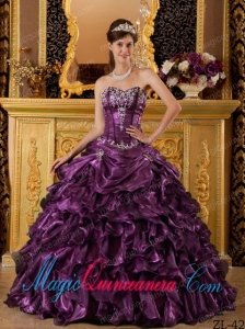 Dark Purple Ball Gown Sweetheart Floor-length Ruffles Organza Dramatic Quinceanera Dress