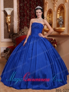 Discount Blue Ball Gown Strapless With Taffeta Beading Quinceanera Dress