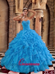 Discount Quinceanera Dresses In Aqua Blue Ball Gown Sweetheart With Ruffles Organza