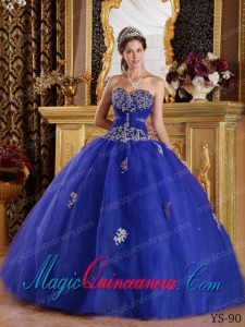 Discount Quinceanera Dresses In Blue Ball Gown Sweetheart With Appliques Tulle