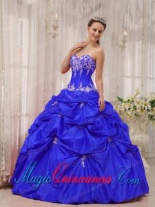 Discount Quinceanera Dresses In Blue Ball Gown Sweetheart With Taffeta Appliques