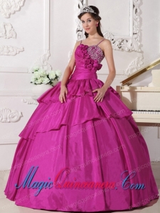 Discount Quinceanera Dresses In Fuchsia Ball Gown Straps With Taffeta Beading