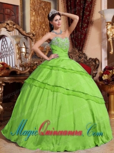 Discount Quinceanera Dresses In Spring Green Ball Gown Sweetheart Floor-length Taffeta Appliques