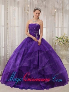 Eggplant Purple Ball Gown Strapless Floor-length Organza Beading Dramatic Quinceanera Dress