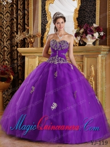Eggplant Purple Ball Gown Sweetheart Elegant Appliques Tulle Quinceanera Dress
