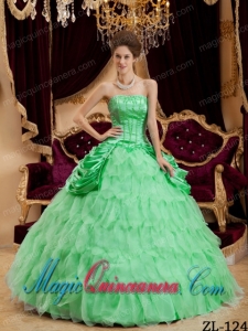 Elegant Apple Green Ball Gown Strapless Ruffles Taffeta and Organza Quinceanera Dress