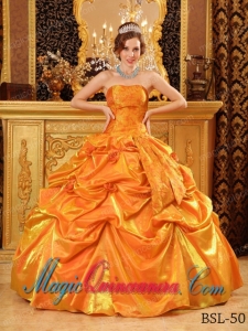 Elegant Ball Gown Strapless Orange Quinceanera Dress with Handle Flowers