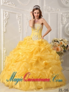 Fashion Yellow Ball Gown Strapless Floor-length Organza Beading Quinceanera Dress