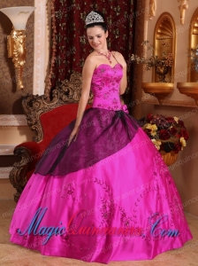 Fuchsia Ball Gown Sweetheart Gorgeous Satin Embroidery with Beading Quinceanera Dress