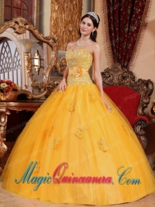 Gold Sweetheart Ball Gown Gorgeous Tulle Appliques Quinceanera Dress