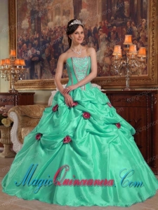 Gorgeous Apple Green Ball Gown Strapless Taffeta Beading Flower Quinceanera Dress