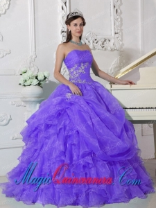 Gorgeous Ball Gown Strapless Organza Beading Quinceanera Dress in Purple