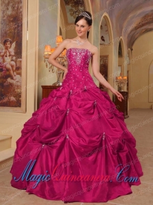 Gorgeous Coral Red Ball Gown Strapless Taffeta Quinceanera Dress with Beading and Embroidery
