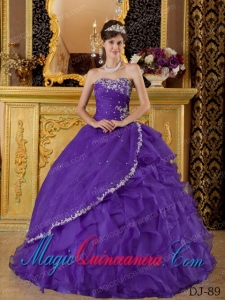 Hot Discount Quinceanera Dresses In Purple Ball Gown Strapless With Organza Appliques