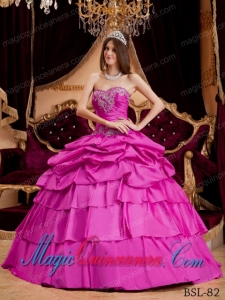 Hot Pink Ball Gown Sweetheart Taffeta Quinceanera Dress with Appliques
