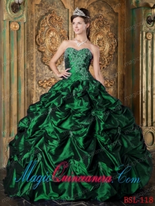 Hunter Green Ball Gown Sweetheart Floor-length Picks-up Elegant Quinceanera Dresses