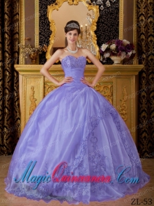 Lavender Ball Gown Sweetheart Floor-length Appliques Organza Dramatic Quinceanera Dress