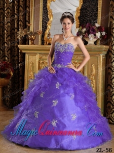 Lavender Ball Gown Sweetheart Floor-length Ruffles Organza Dramatic Quinceanera Dress