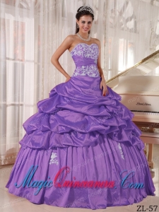 Lavender Ball Gown Sweetheart Quinceanera Dress with Appliques and Ruching