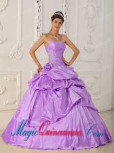 Lilac A-Line / Princess Strapless Floor-length Taffeta Beading Dramatic Quinceanera Dress