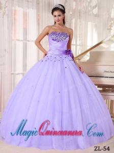 Lilac Beading and Ruching Strapless Floor-length Tulle Fashion Quinceanera Dress