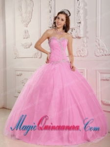 Lovely Ball Gown Sweetheart Floor-length Tulle Appliques Pink Dramatic Quinceanera Dress