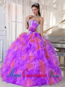 Organza Appliques and Ruffles Sweetheart Elegant Quinceanera Dress in Multi-color
