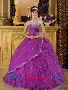 Organza Ball Gown Strapless Gorgeous Appliques Quinceanera Dress in Purple