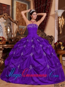 Purple Ball Gown Strapless Floor-length Taffeta Appliques Dramatic Quinceanera Dress