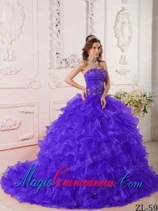 Purple Ball Gown Strapless Organza Ruffles and Embroidery Fashion Quinceanera Dress
