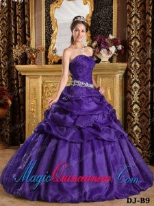 Purple Ball Gown Strapless Quinceanera Dress with Pick-ups