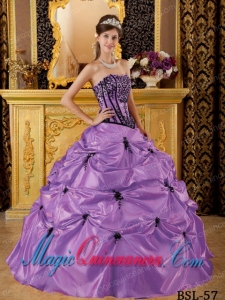 Purple Ball Gown Strapless Taffeta Quinceanera Dress with Embroidery