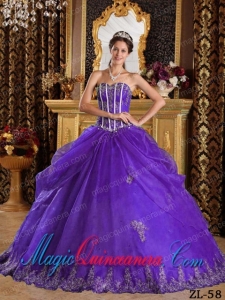 Purple Ball Gown Sweetheart Floor-length Appliques Organza Dramatic Quinceanera Dress