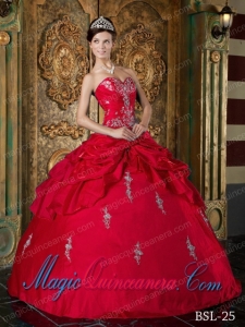 Red Ball Gown Sweetheart Floor-length Taffeta Appliques Dramatic Quinceanera Dress