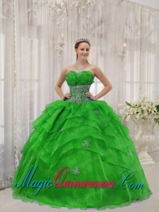Spring Green Ball Gown Gorgeous Strapless Organza Quinceanera Dress with Beading