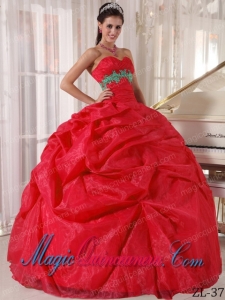 Sweetheart Floor-length Organza Appliques Red Ball Gown Fashion Quinceanera Dress