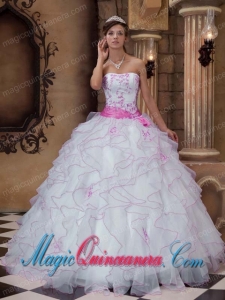 White Ball Gown Strapless Floor-length Organza Embroidery Dramatic Quinceanera Dress